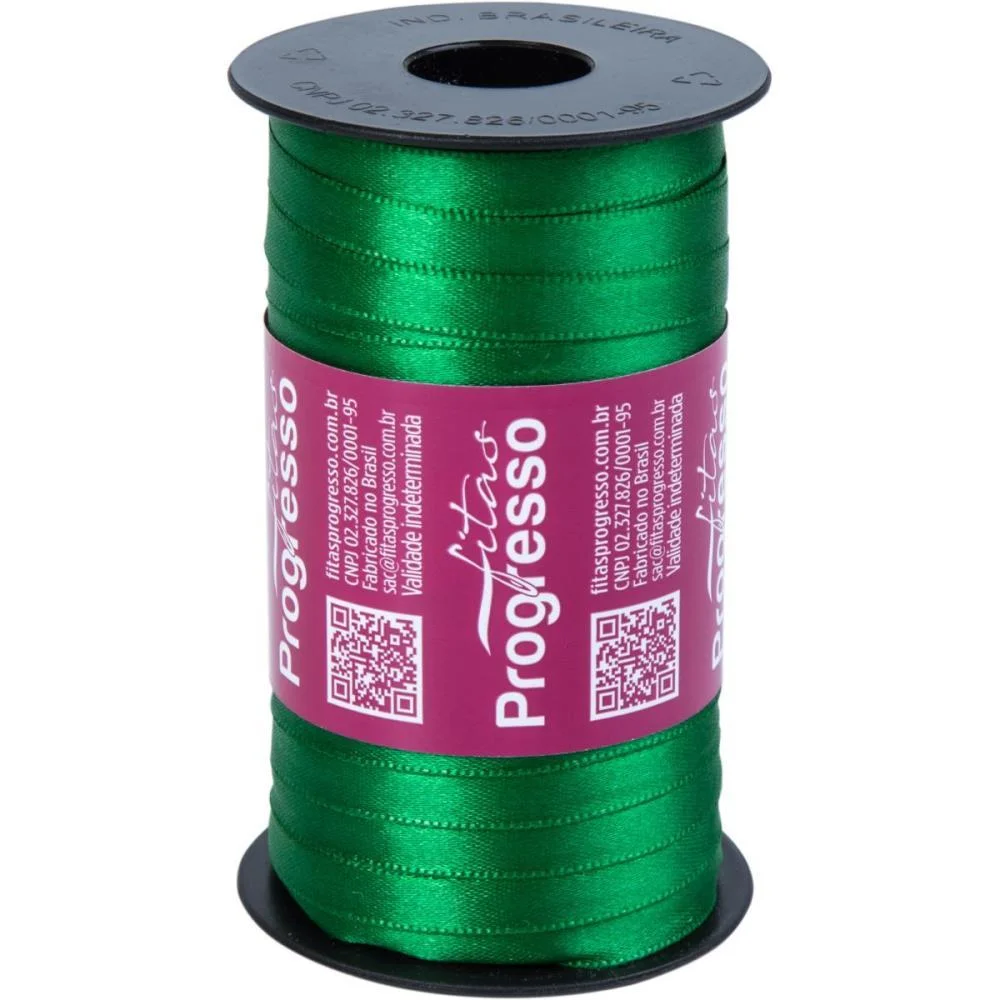 Fita De Cetim 07Mm 100M. Verde Bandeira Fitas Progresso (Carretel) - imagem 2