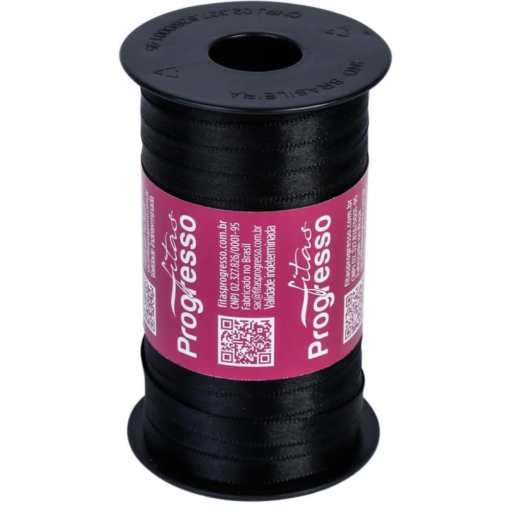 Fita De Cetim 07Mm 100M. Preto 219 Fitas Progresso (Carretel) - imagem 2
