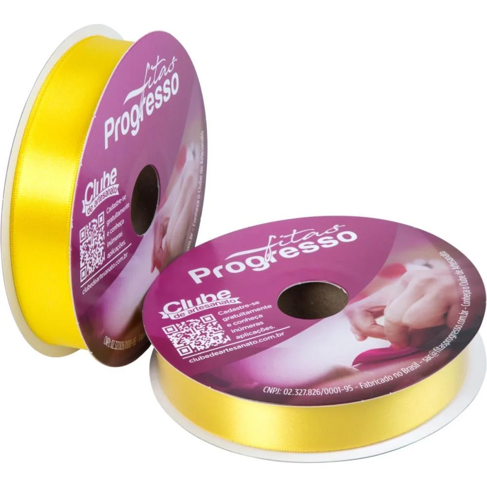 Fita De Cetim 22Mm 50M. Amarelo Gema 763 Fitas Progresso (Rolo) - imagem 2