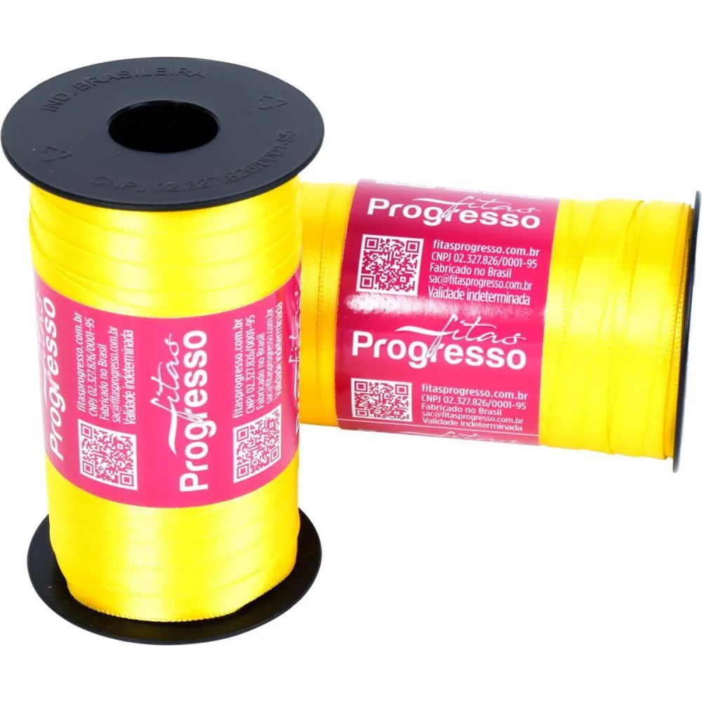 Fita De Cetim 07Mm 100M. Amarelo Gema 763 Fitas Progresso (Carretel) - imagem 2