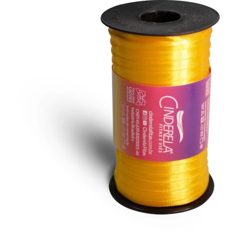 Fita De Cetim 07Mm 100M. Amarelo Ouro Cinderela (Unidade) - imagem 2