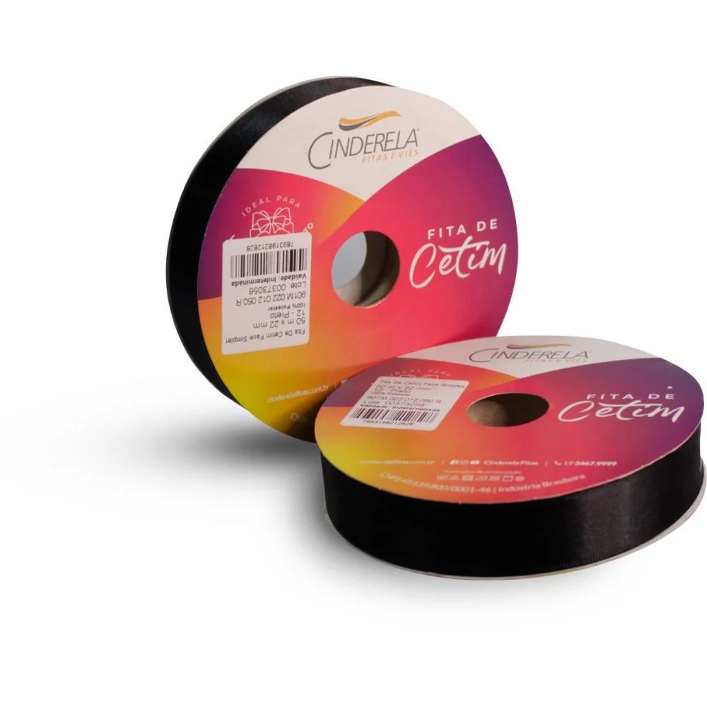 Fita De Cetim 22Mm 50M. Preto Cinderela (Unidade) - imagem 2