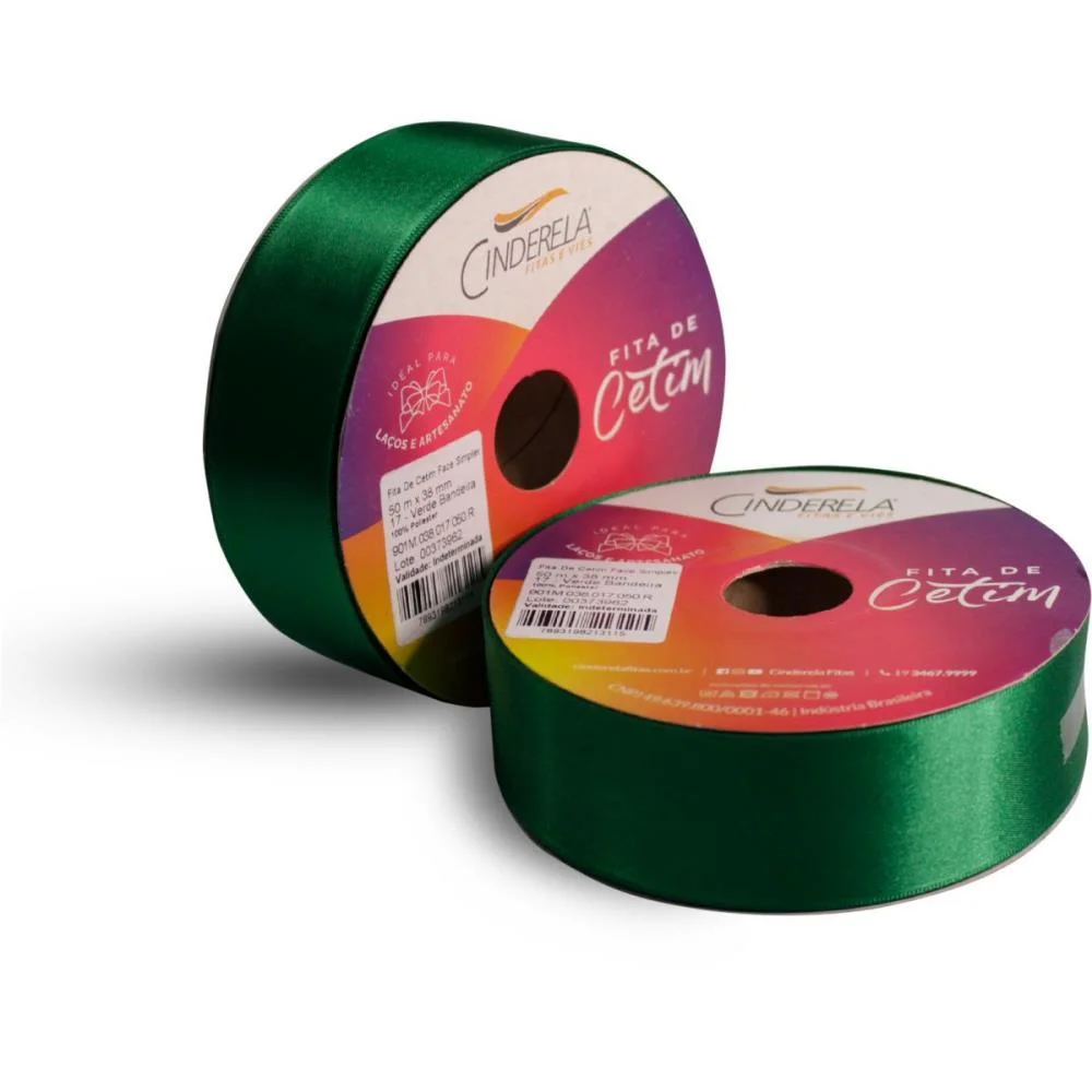 Fita De Cetim 38Mm 50M. Verde Bandeira Cinderela (Unidade) - imagem 3