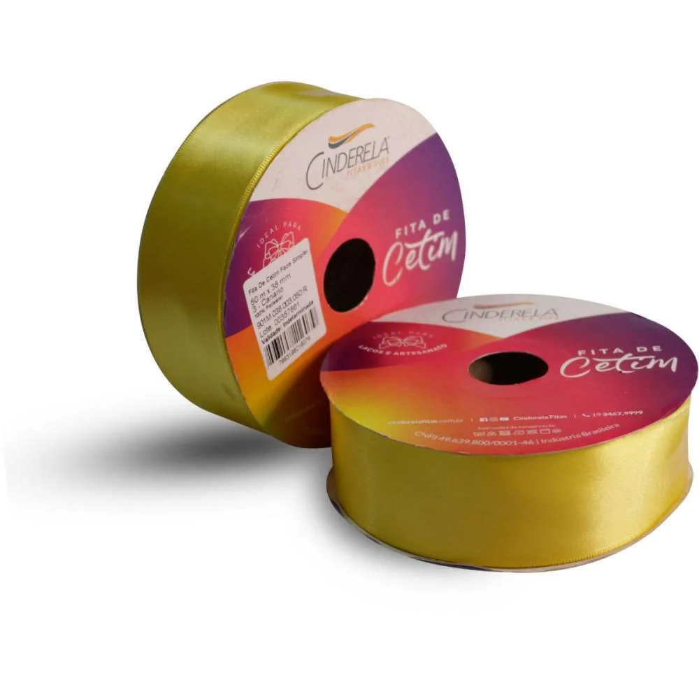 Fita De Cetim 38Mm 50M. Amarelo Canario Cinderela (Unidade) - imagem 3