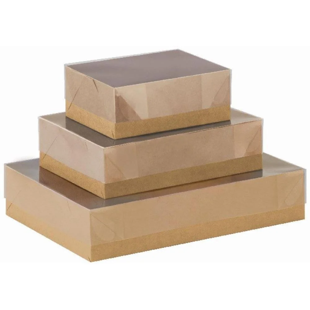 Caixa Para Presente Com Tampa Kraft E Pvc Gd 35X25,5X7,5 Cristina (Pct.c/05) - imagem 2