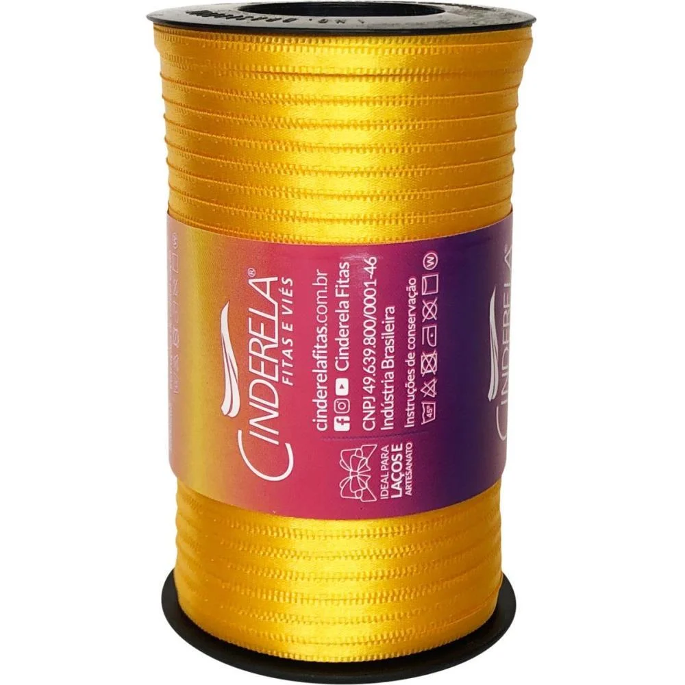 Fita De Cetim 04Mm 100M. Amarelo Ouro Cinderela (Unidade) - imagem 3
