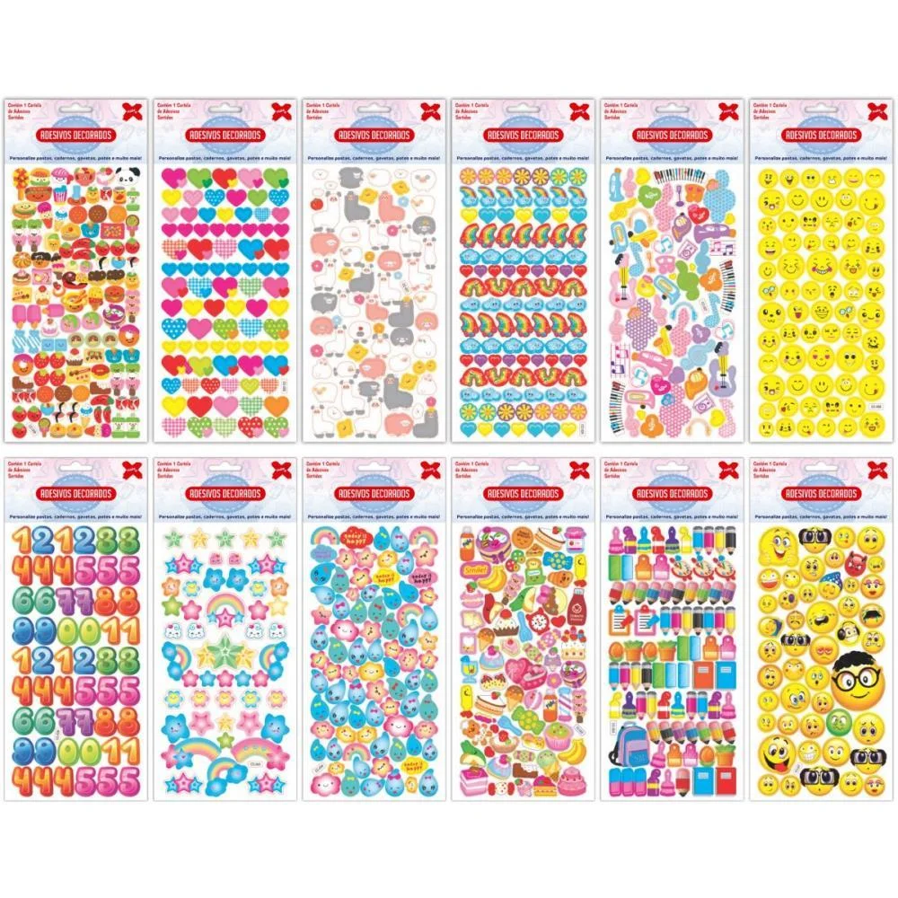 Adesivos Decorados 10X24Cm. Divertidos Cartela S. Make+ (Pct.c/24) - imagem 2
