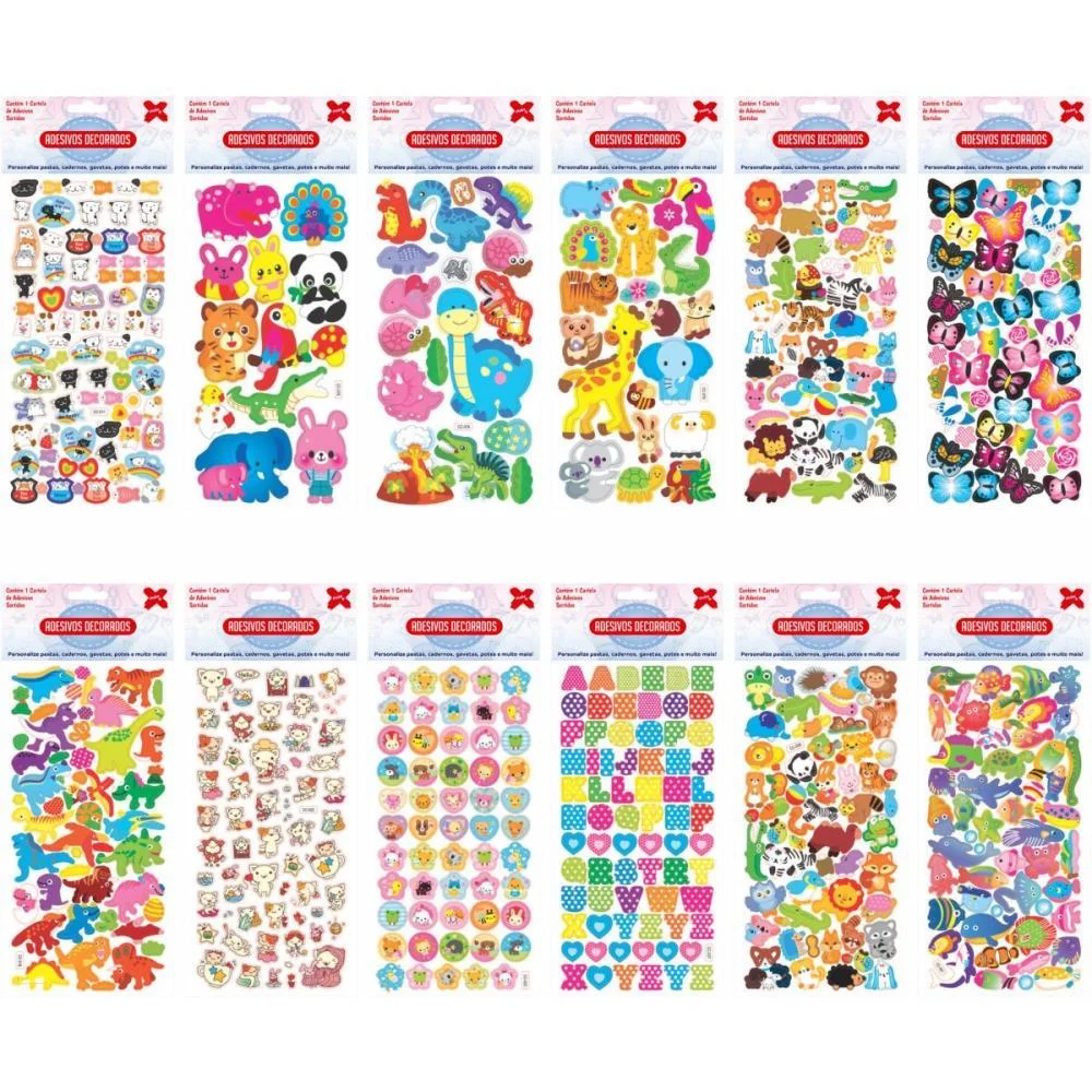 Adesivos Decorados 10X24Cm. Animais Cartela Sort. Make+ (Pct.c/24) - imagem 3