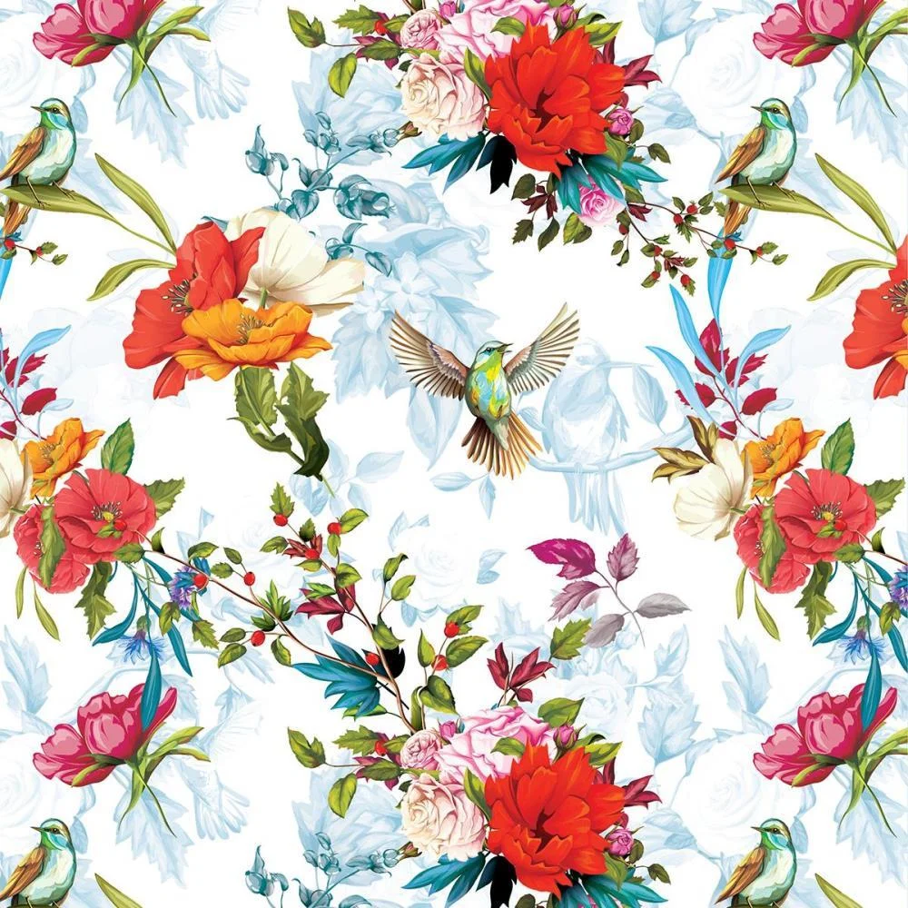 Papel Presente Bobina Couche 60Cm. Mod.222 Flores E Passaro Gessele (Bo-100Mts) - imagem 2