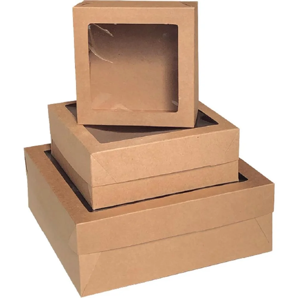 Caixa Para Presente Com Tampa Gd 28X28X10 Kraft Quad.c/Visor Cristina (Pct.c/10) - imagem 3