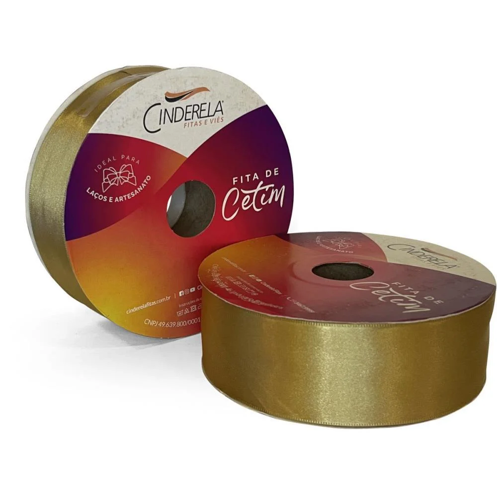 Fita De Cetim 38Mm 50M. Dourado Cinderela (Unidade) - imagem 3