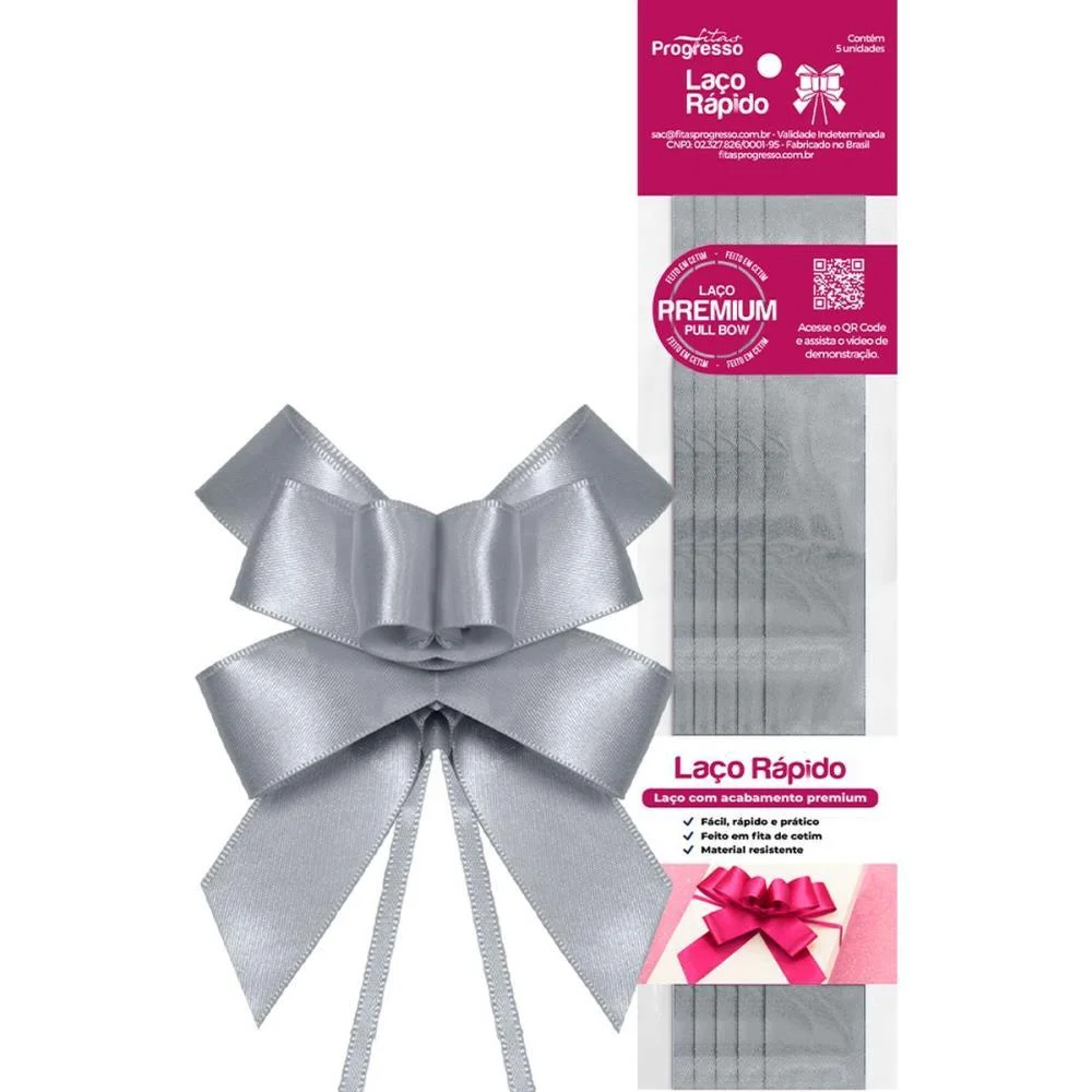 Laco Pronto Liso 22Mmx44Cm Cetim Prata Fitas Progresso (Pct.c/05) - imagem 3