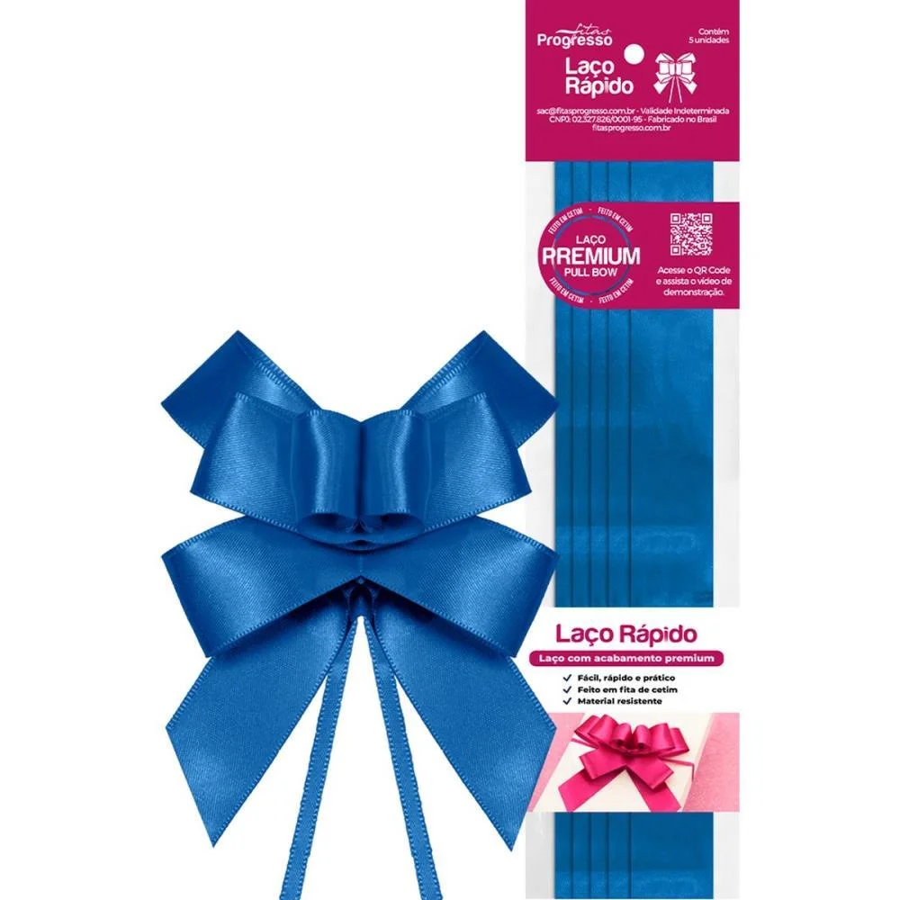Laco Pronto Liso 22Mmx44Cm Cetim Azul Royal Fitas Progresso (Pct.c/05) - imagem 3