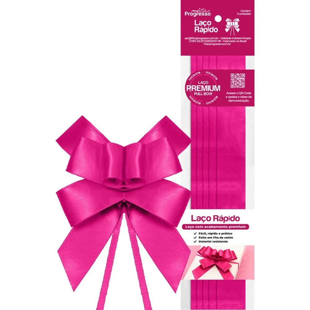 Laco Pronto Liso 22Mmx44Cm Cetim Pink Fitas Progresso (Pct.c/05) - imagem 3