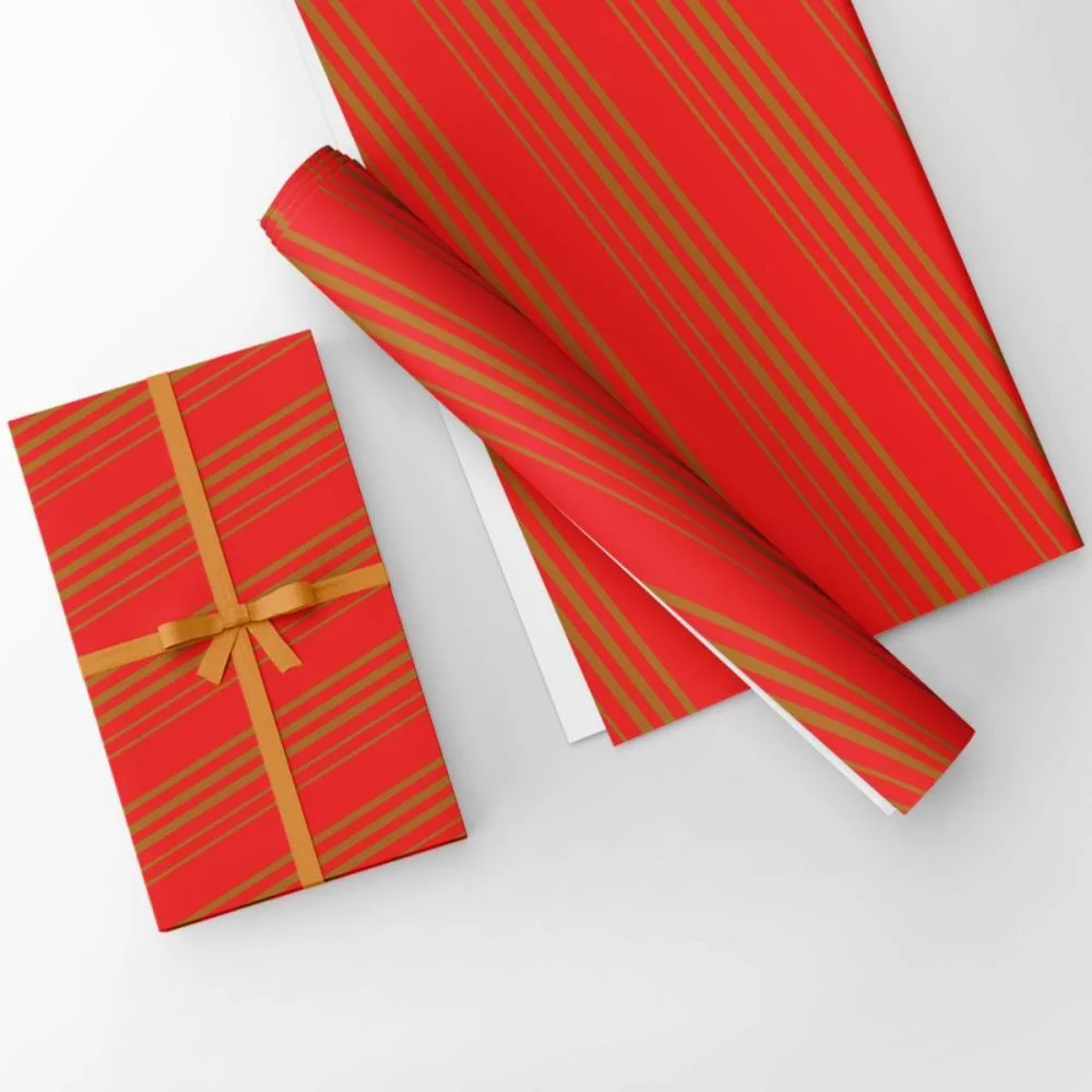Papel Presente Bobina Couche 60Cm. Mod.317 Listrado Vm/Ouro Gessele (Bo-100Mts) - imagem 4