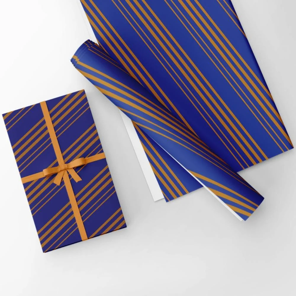Papel Presente Bobina Couche 40Cm. Mod.319 Listrado Az/Ouro Gessele (Bo-100Mts) - imagem 4