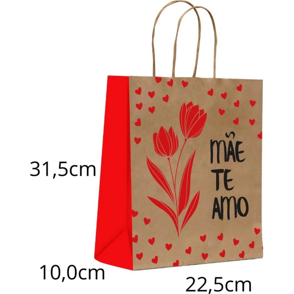 Sacola Para Presente Decorada Mae Te Amo M 22X31X10Cm Scrity (Pct.c/10) - imagem 3