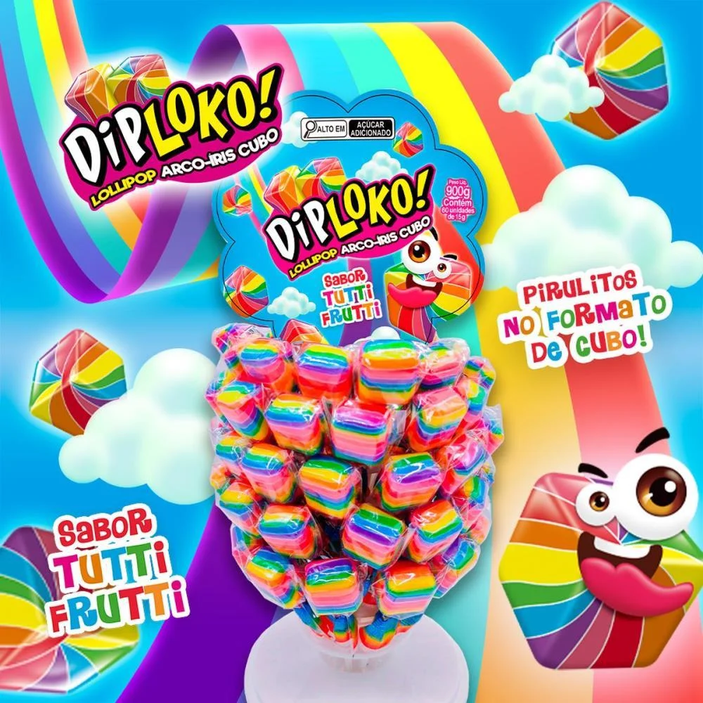 Doce Dip Loko Lollipop Arco-Iris Danilla Foods C/ 60 Unidades - imagem 4