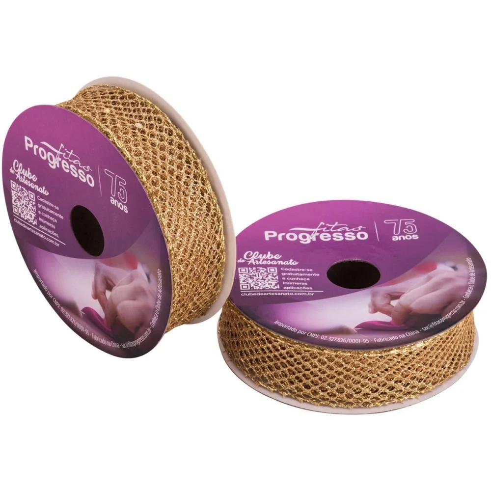 Fita Aramada Decorativa 25Mmx10M Metaliz. Ouro C/Glitt Fitas Progresso (Unidade) - imagem 2