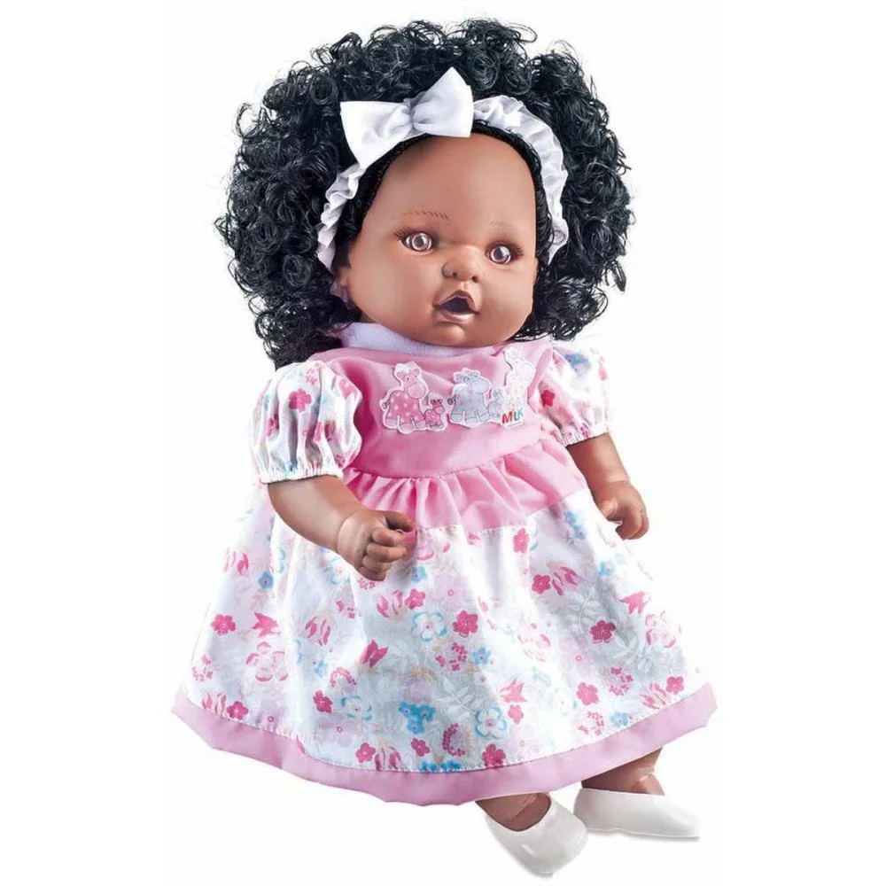 Boneca Com Mecanismo Angelina Negra 62 Frases 48Cm Milk (Unidade) - imagem 2