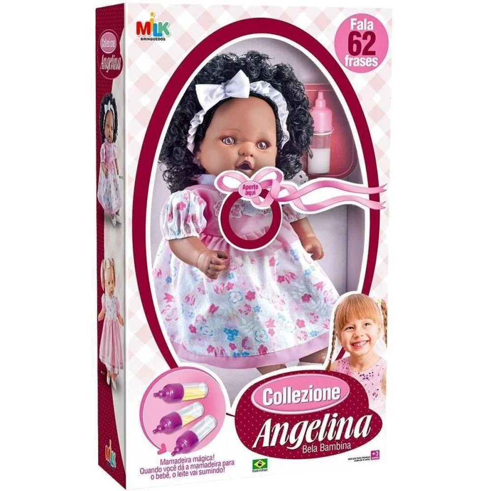 Boneca Com Mecanismo Angelina Negra 62 Frases 48Cm Milk (Unidade) - imagem 4