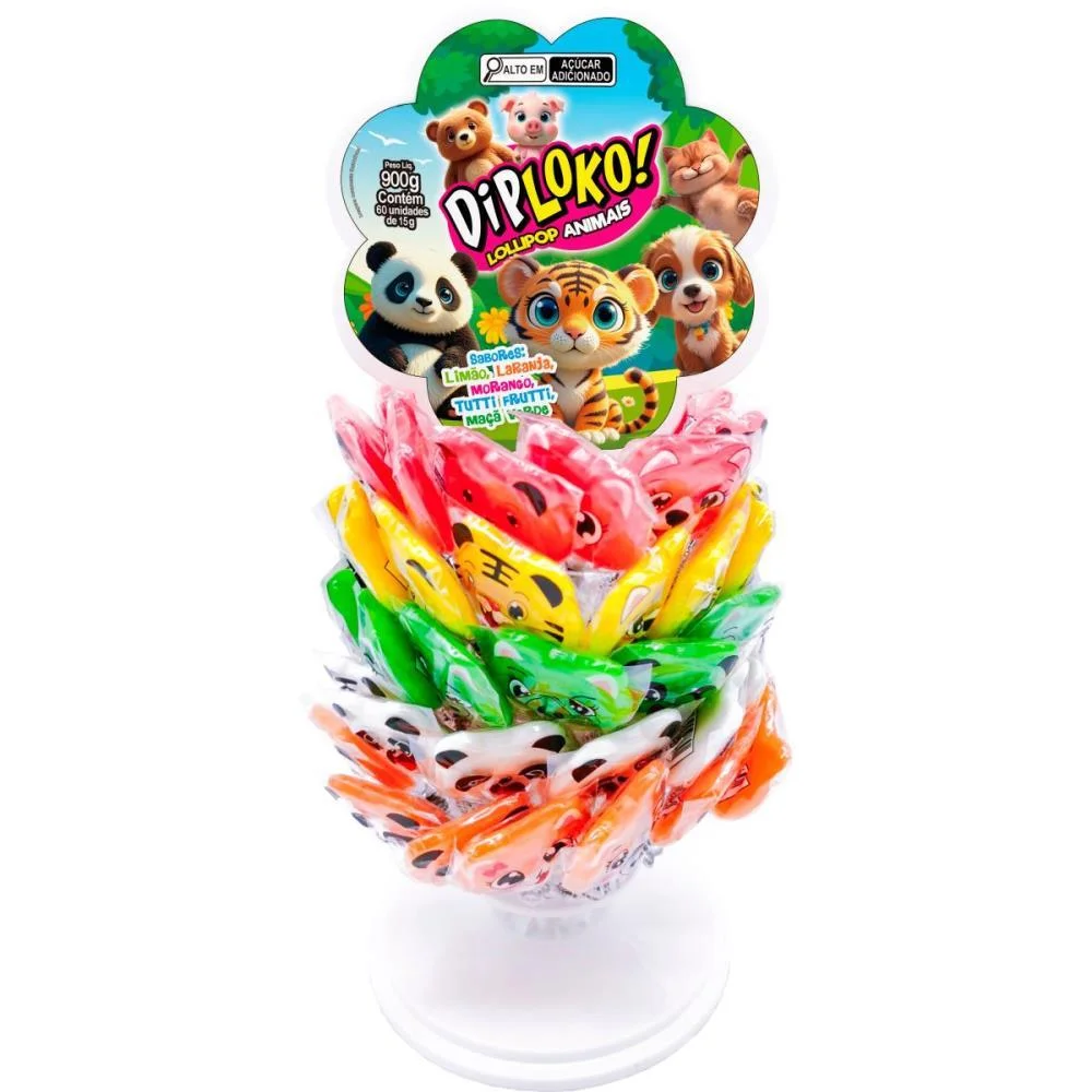Doce Dip Loko Lollipop Animais Danilla Foods C/ 60 Unidades - imagem 3