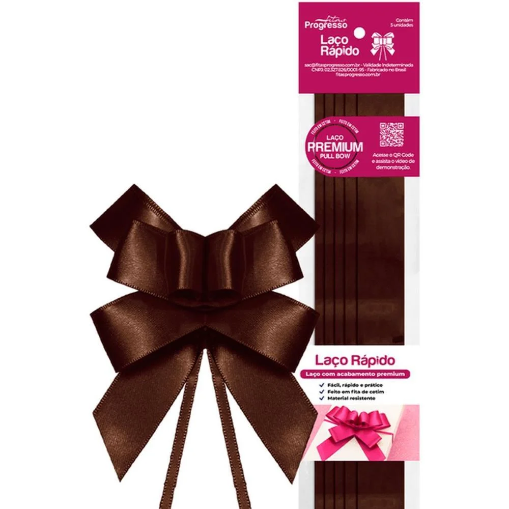 Laco Pronto Liso 22Mmx44Cm Cetim Marrom Cafe Fitas Progresso (Pct.c/05) - imagem 2
