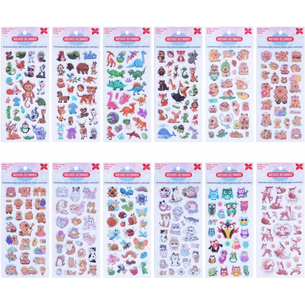 Adesivos Decorados 10X24Cm. Animais Kids Cart.sor Make+ (Pct.c/24) - imagem 2