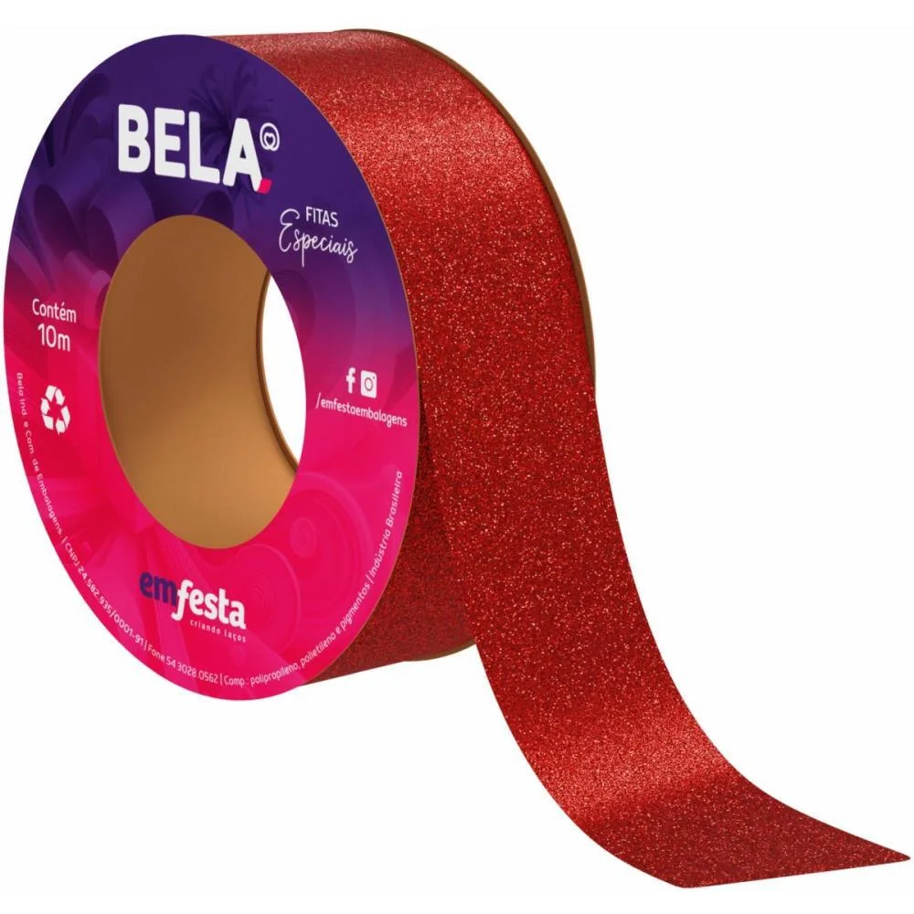 Fita Poli Decorada 15Mmx10M Glitter Vermelho Emfesta (Rolo) - imagem 3