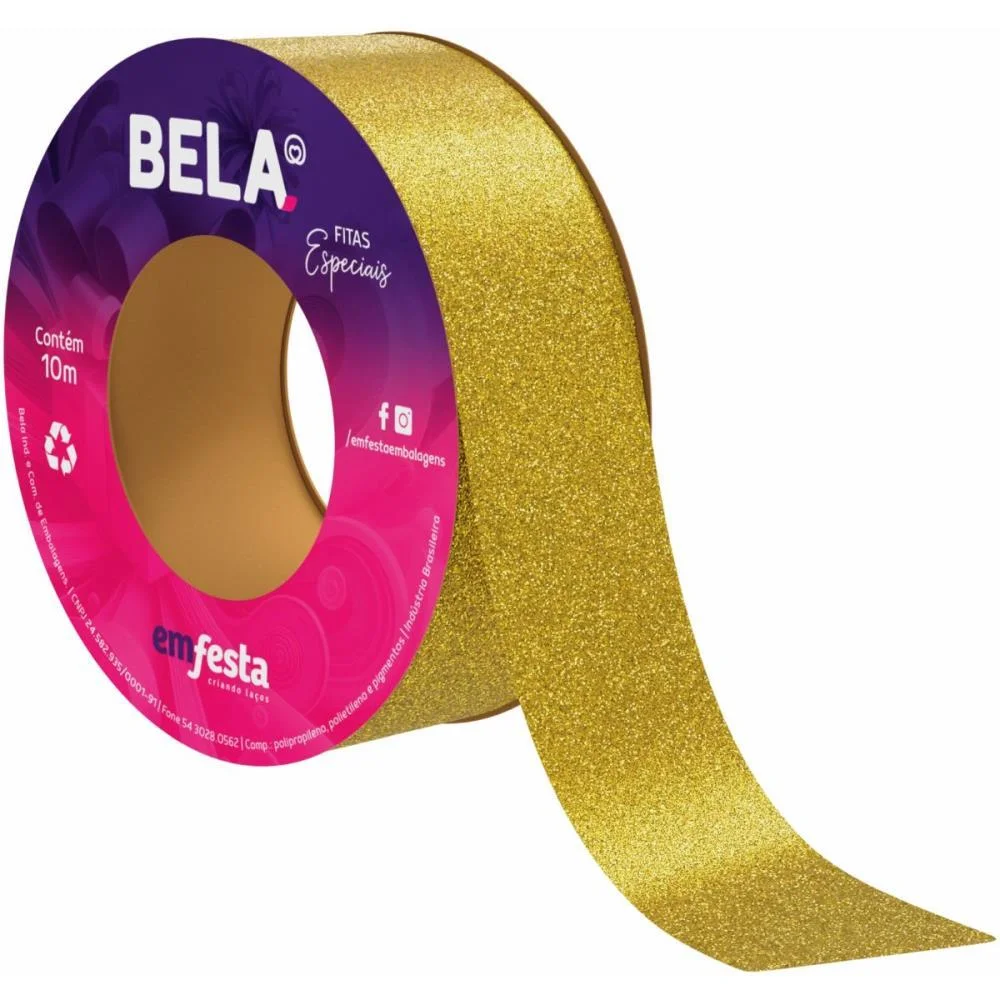 Fita Poli Decorada 30Mmx10M Glitter Dourado Emfesta (Rolo) - imagem 2