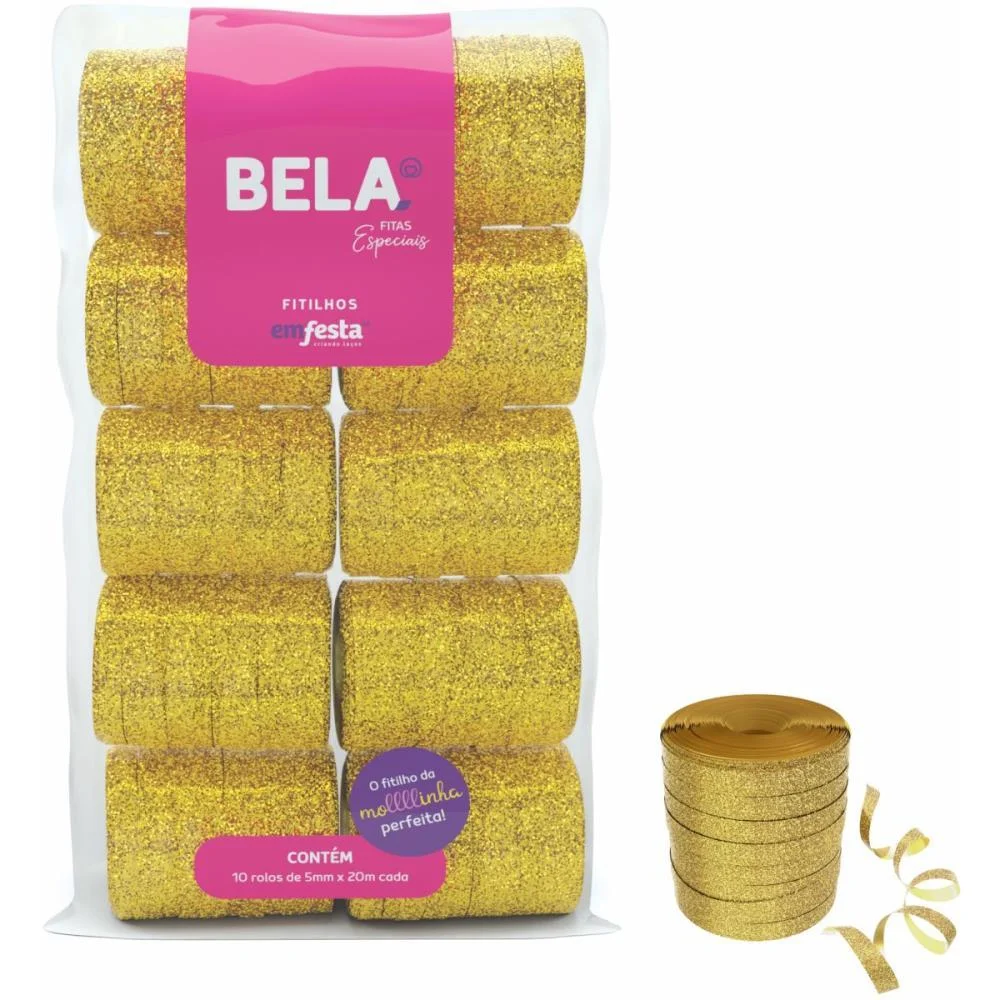 Fitilho 5Mmx20M Glitter Dourado Emfesta (Pct.c/10) - imagem 3