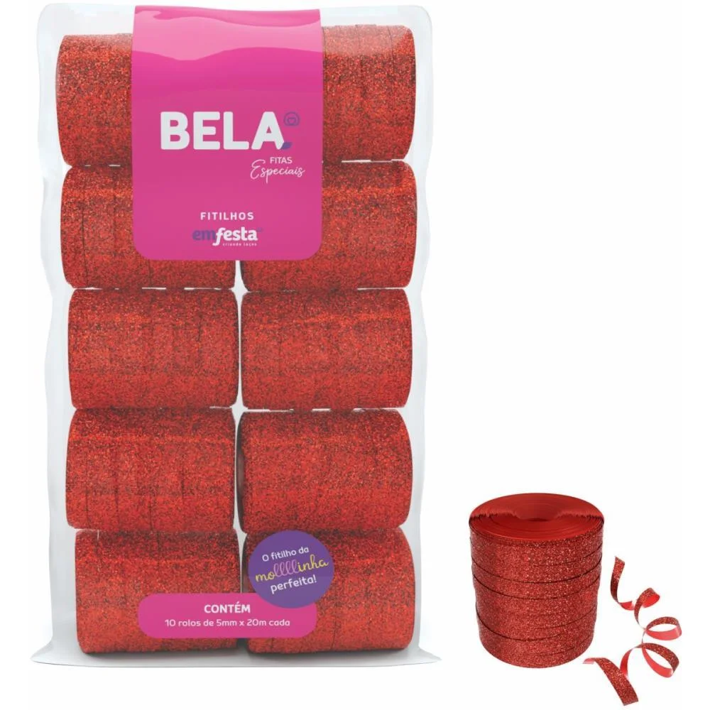 Fitilho 5Mmx20M Glitter Vermelho Emfesta (Pct.c/10) - imagem 3