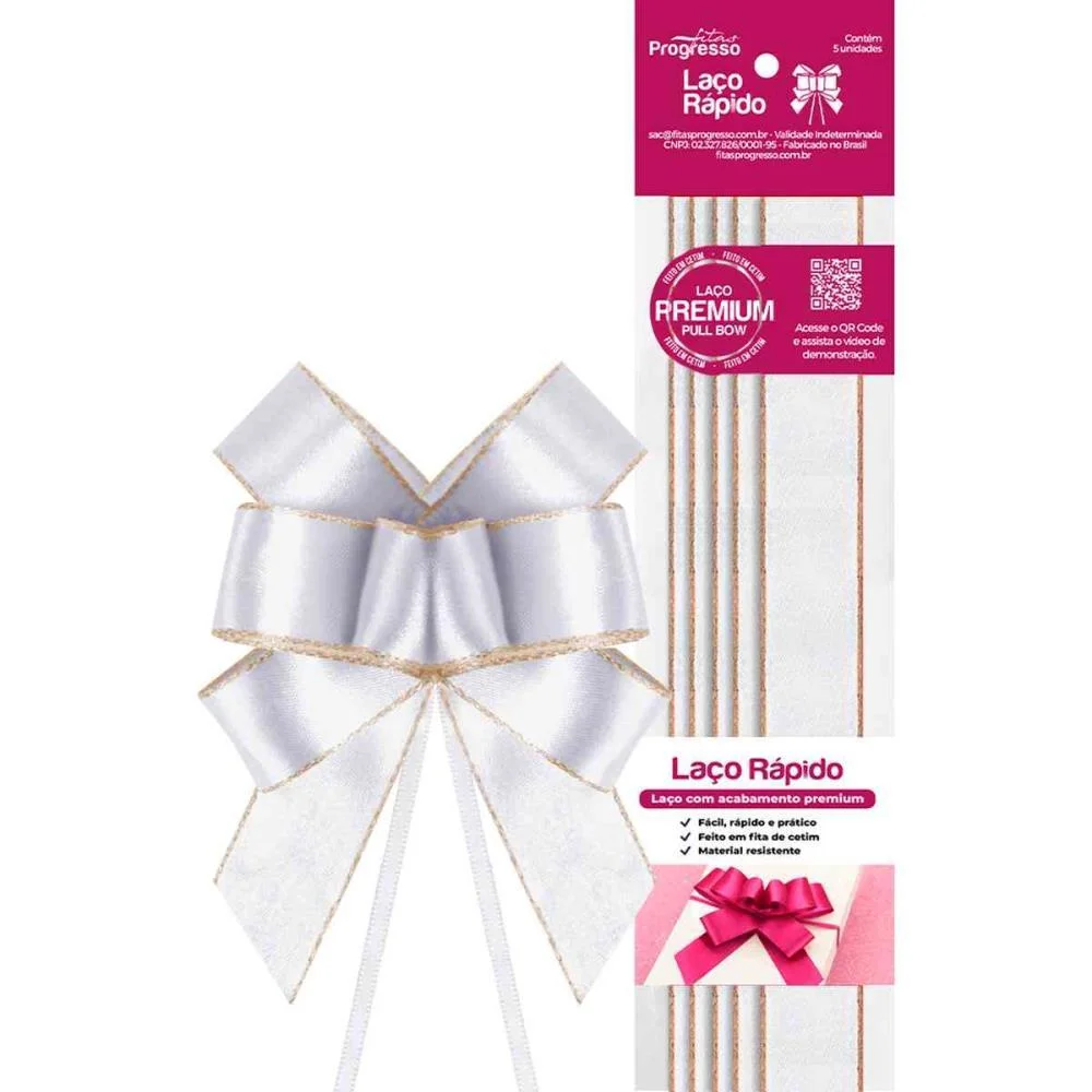 Laco Pronto Liso 22Mmx50Cm Branco/Dourado Fitas Progresso (Pct.c/05) - imagem 3
