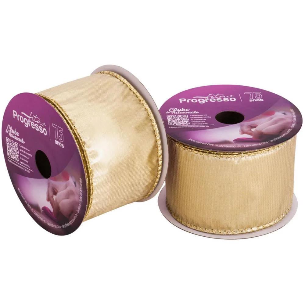 Fita Aramada Decorativa 63Mmx10M Metalizado Dourado Fitas Progresso (Unidade) - imagem 2