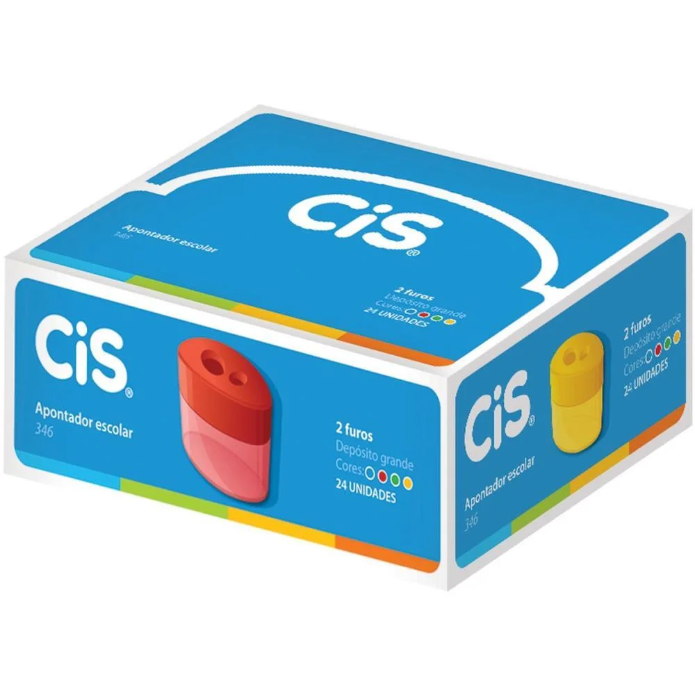 Apontador Com Deposito 2 Furos Cis-346 Plastico Cores Sort. Sertic (Cx.c/12) - imagem 3