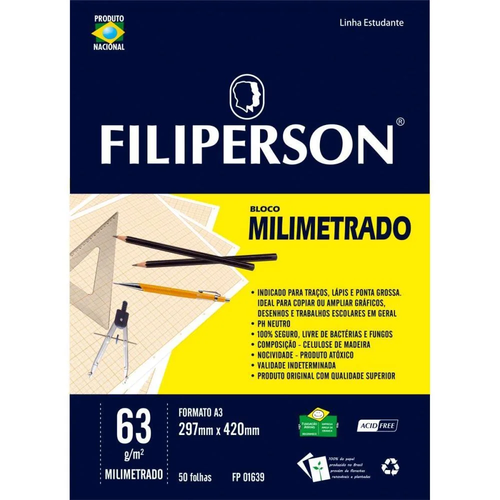 Bloco Tecnico Sem Margem Milimetrado A-3 63G.50F.branco Filiperson (Pct.c/05) - imagem 3
