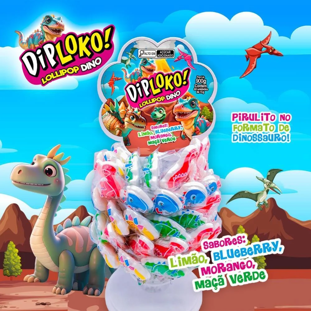 Doce Dip Loko Lollipop Dino Danilla Foods C/ 60 Unidades - imagem 2