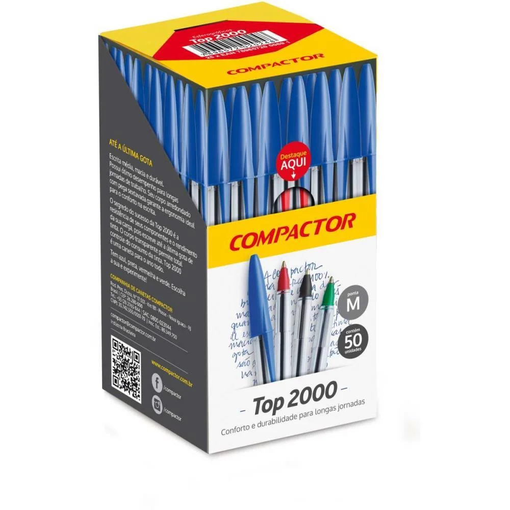 Caneta Esferografica Top 2000 Media Vermelha Compactor (Cx.c/50) - imagem 3