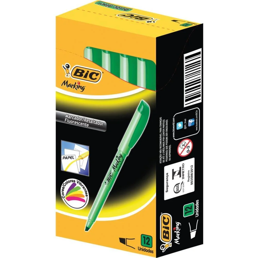 Caneta Marca Texto Marking Verde Limao Bic (Cx.c/12) - imagem 3