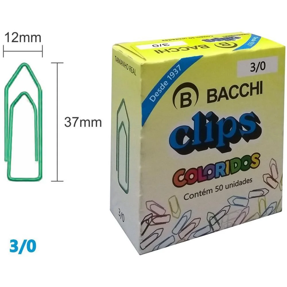 Clipe Colorido Ref.3/0 C/ 50 Unidades Bacchi (Pct.c/10) - imagem 2
