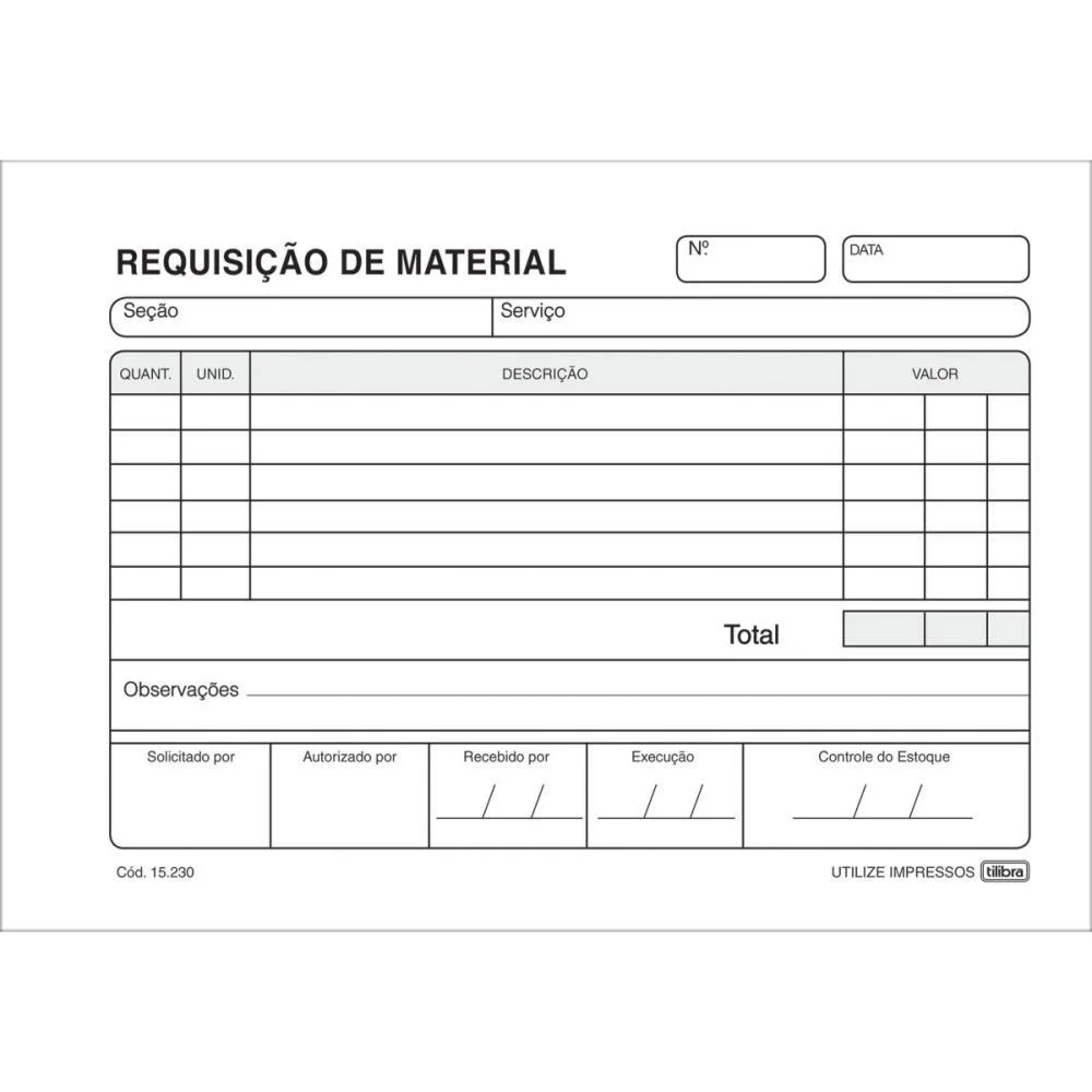 Impresso Requisicao Material Simplif.50F.154X107 Tilibra (Pct.c/20) - imagem 2