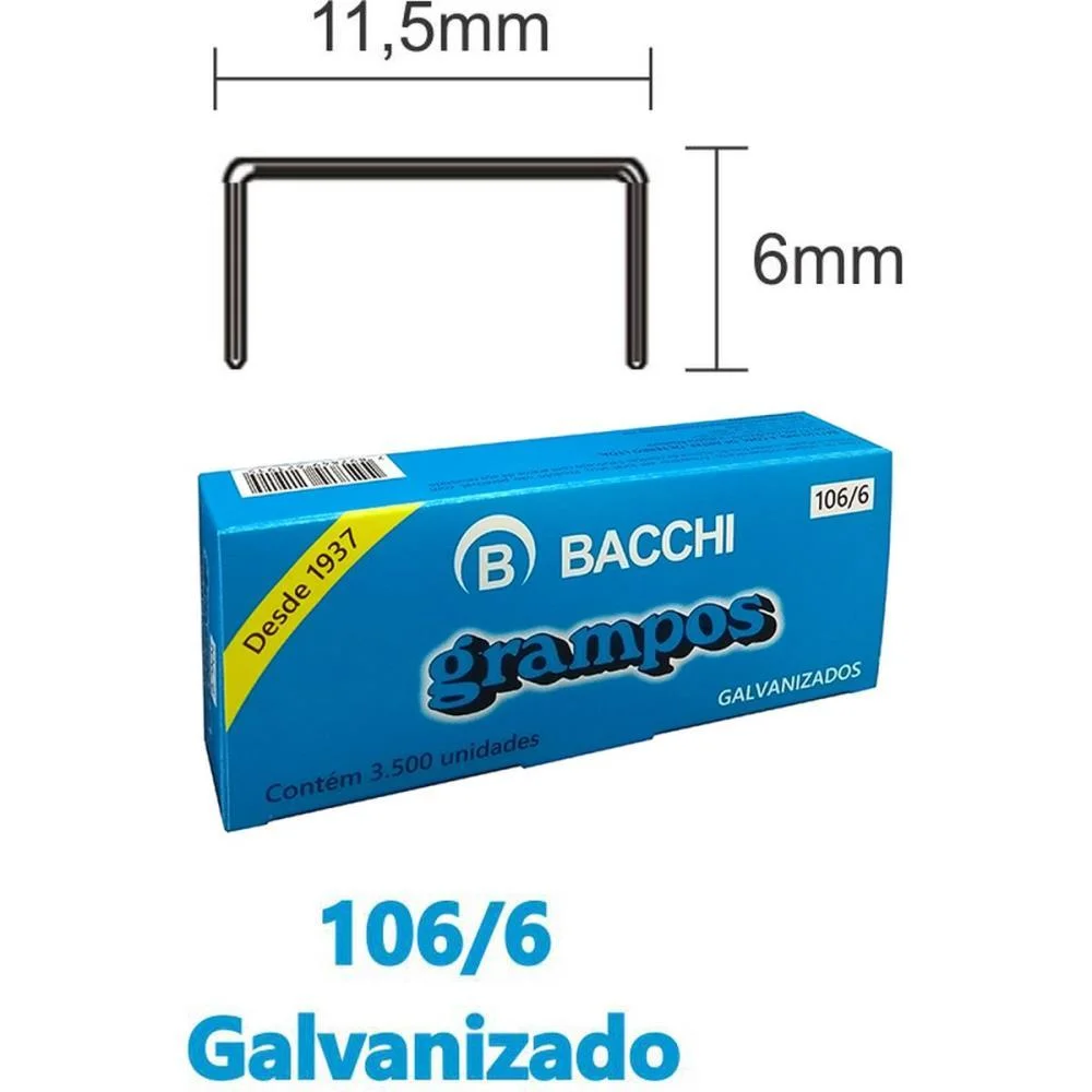 Grampo Para Grampeador 106/6 Aco 3500 Grampos Bacchi (Caixa) - imagem 2