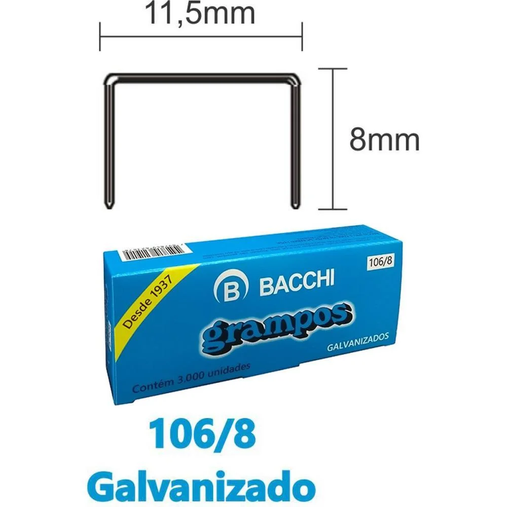 Grampo Para Grampeador 106/8 Aco 3000 Grampos Bacchi (Caixa) - imagem 2