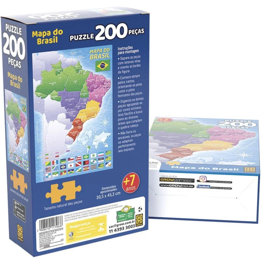 Quebra-Cabeca Cartonado Mapa Do Brasil 200 Pecas Grow (Unidade) - imagem 3