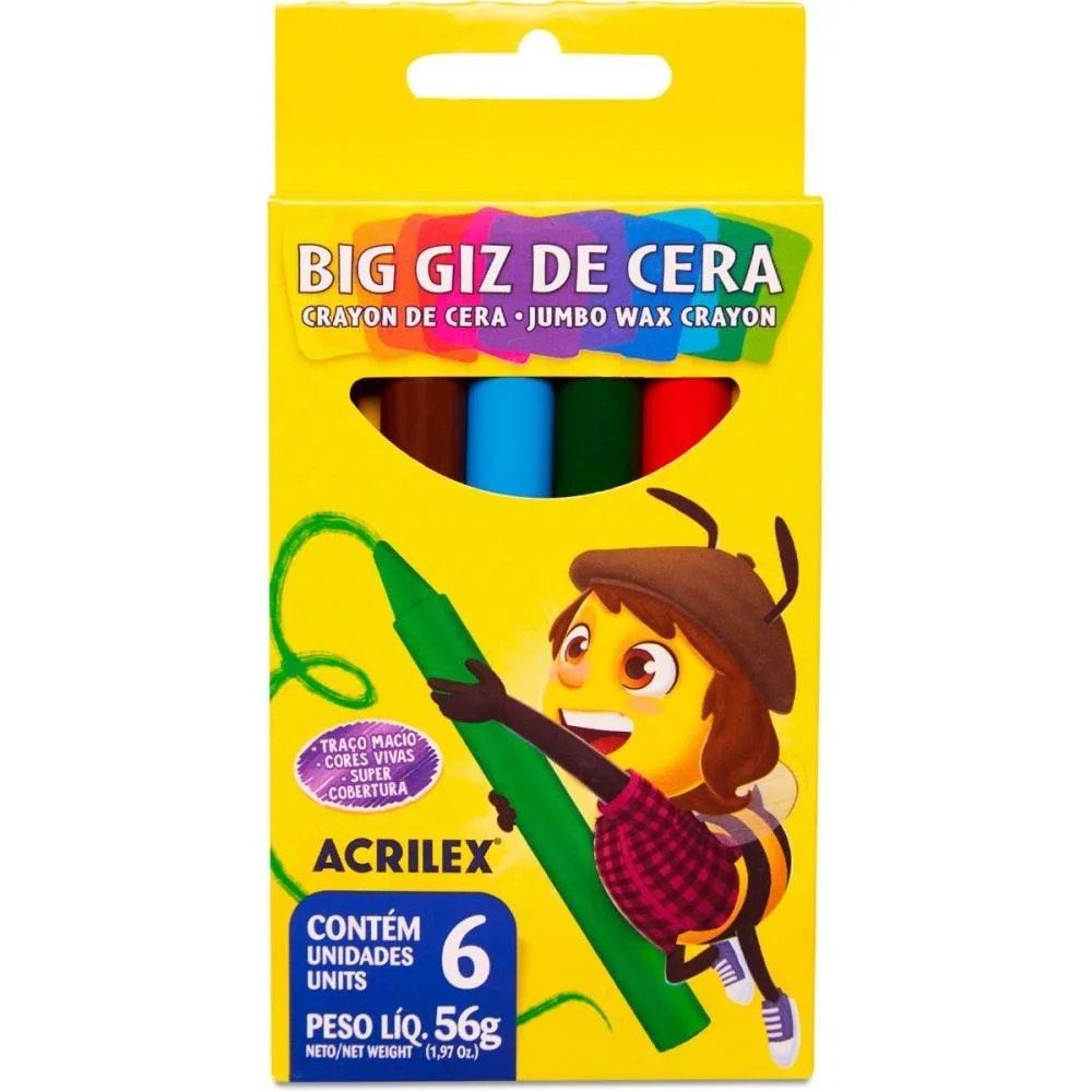 Giz De Cera Jumbo 06 Cores Big Giz 56G Acrilex (Pct.c/12) - imagem 3