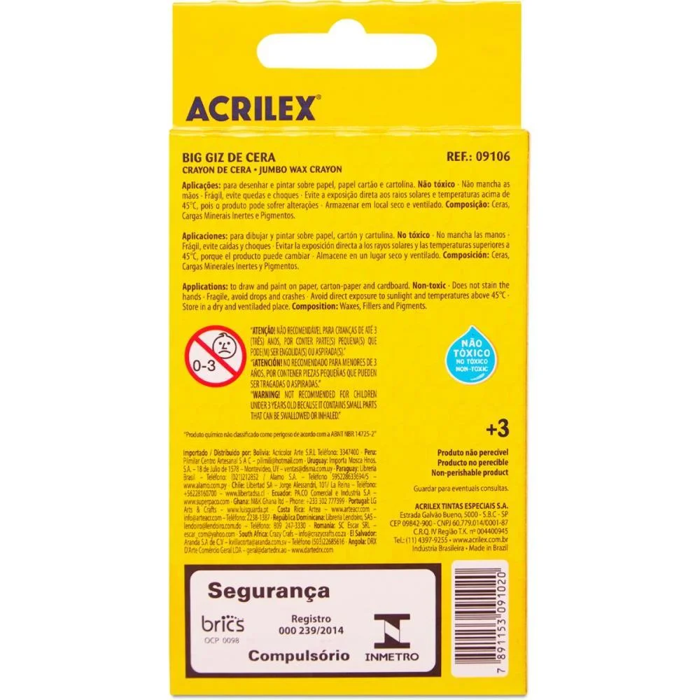 Giz De Cera Jumbo 06 Cores Big Giz 56G Acrilex (Pct.c/12) - imagem 4