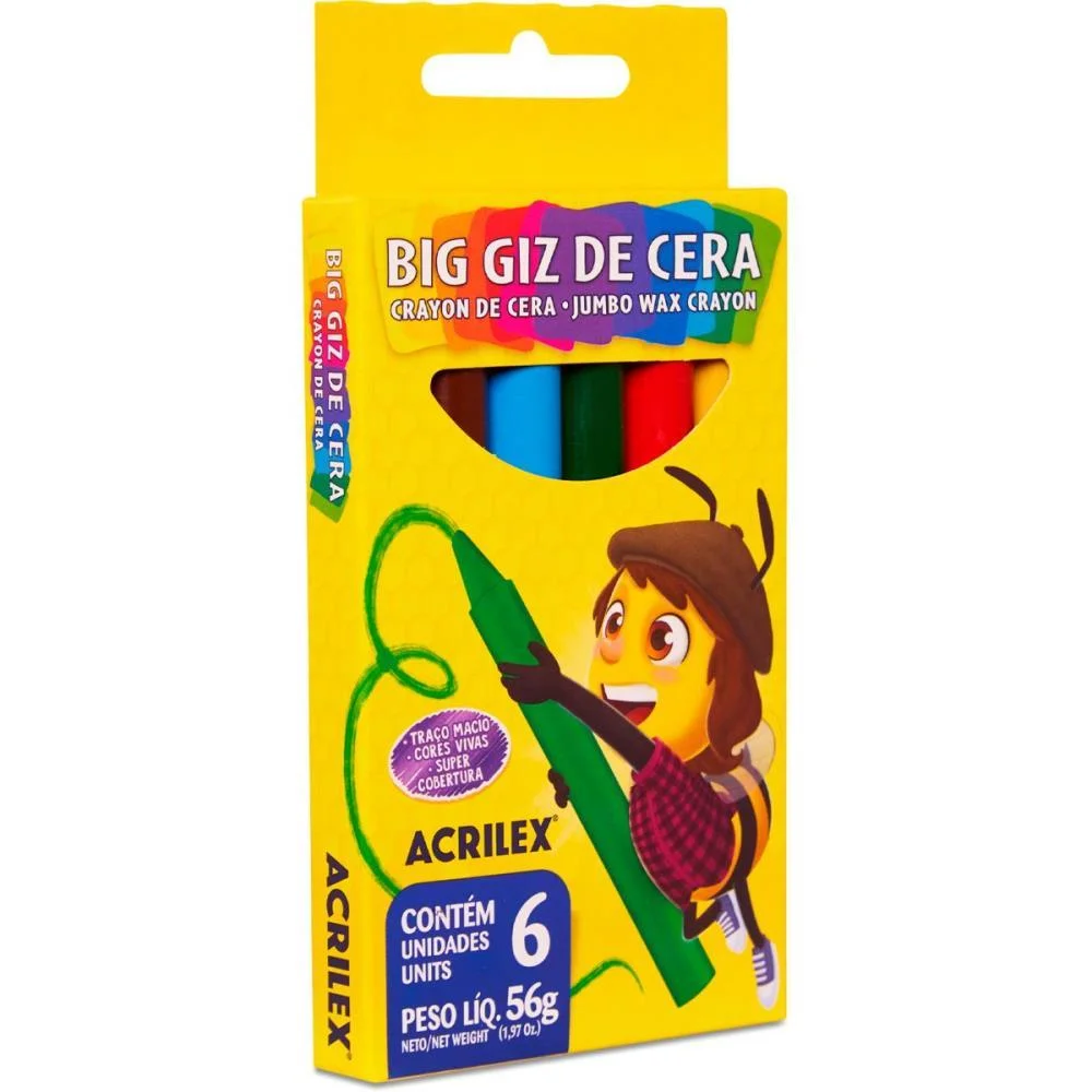 Giz De Cera Jumbo 06 Cores Big Giz 56G Acrilex (Pct.c/12) - imagem 5