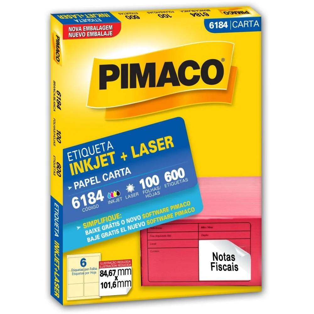 Etiqueta Carta 6184 100 Fls 84,67 X 101,6 Mm Pimaco (Cx.c/600) - imagem 3
