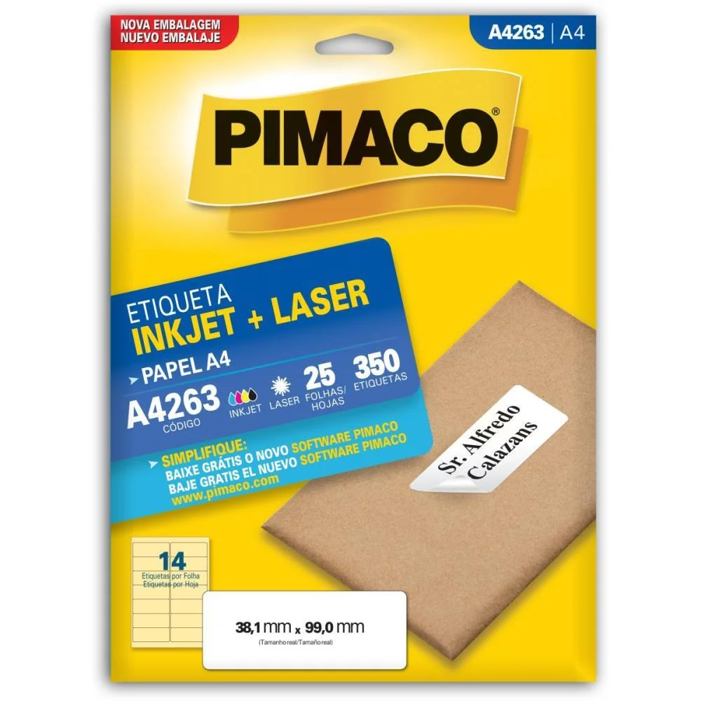 Etiqueta A4 A4263 25 Fls 38,1 X 99,0 Mm Pimaco (Ct.c/350) - imagem 3