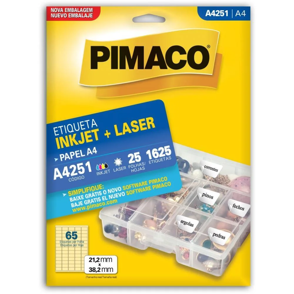 Etiqueta A4 A4251 25 Fls 21,2 X 38,2 Mm Pimaco (Ct.c/1625) - imagem 2